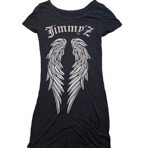 Jimmyz Y2K Black Angel Wing Black Long Length T-Shirt Size XS